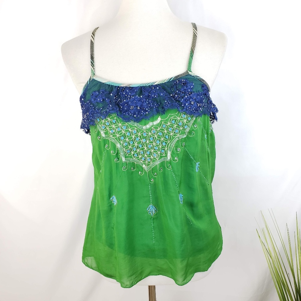 Free People Blue and Green Silk Tank 2